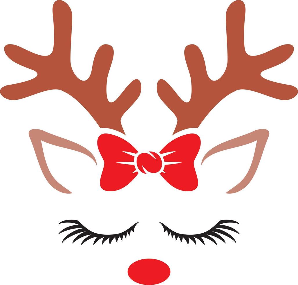 Christmas Reindeer with Bow color vector illustration