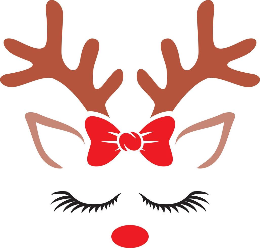 Christmas Reindeer with Bow color vector illustration