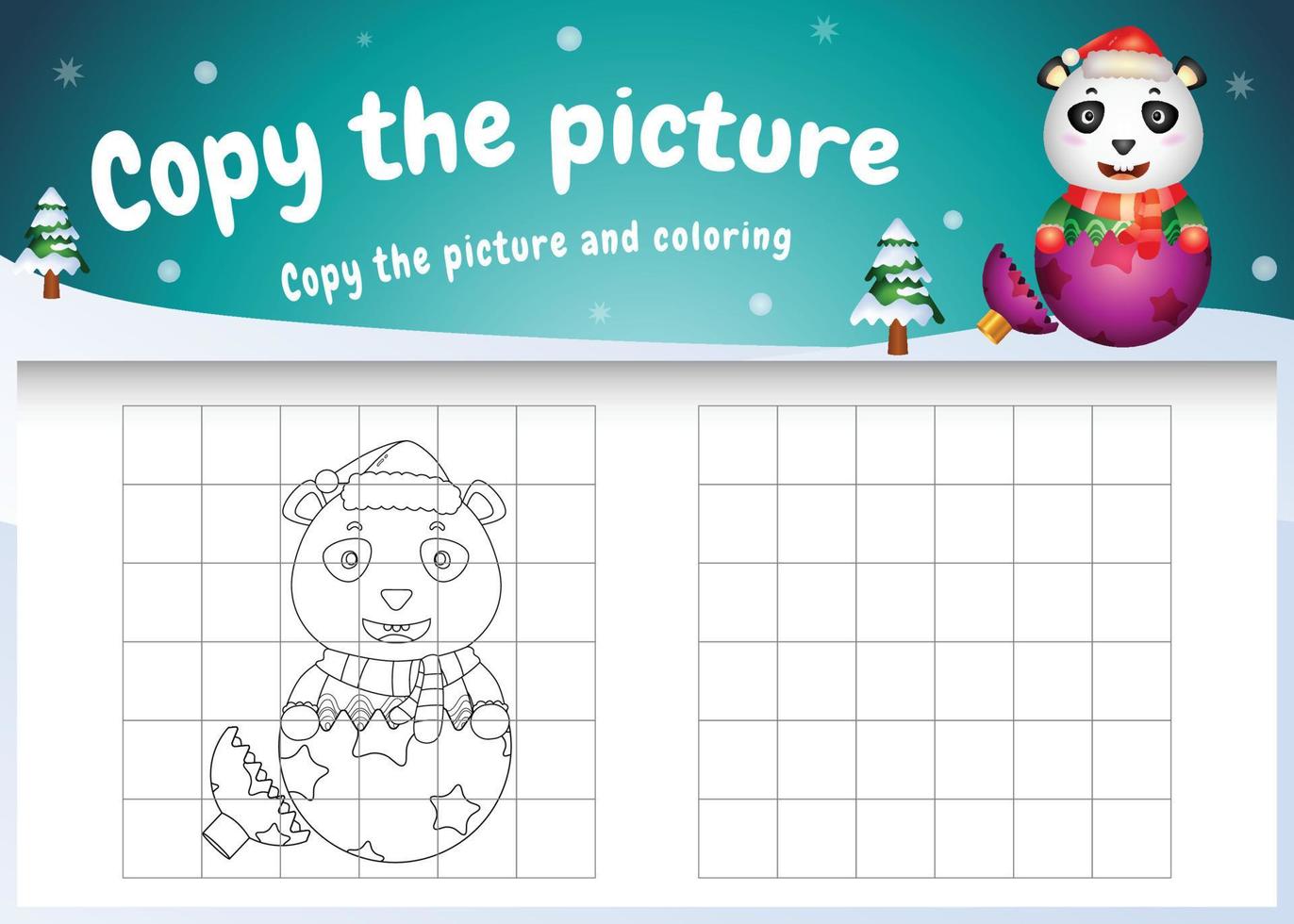 copy the picture kids game and coloring page with a cute panda vector