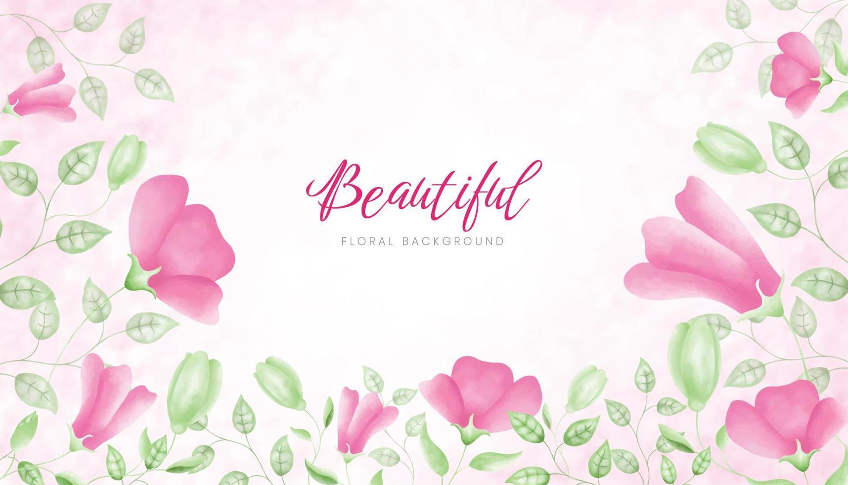 Watercolor floral background with pink rose vector