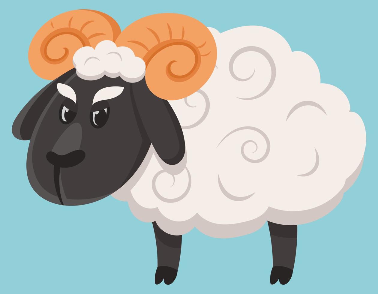 vista lateral de oveja macho. animal de granja en estilo de dibujos animados. vector