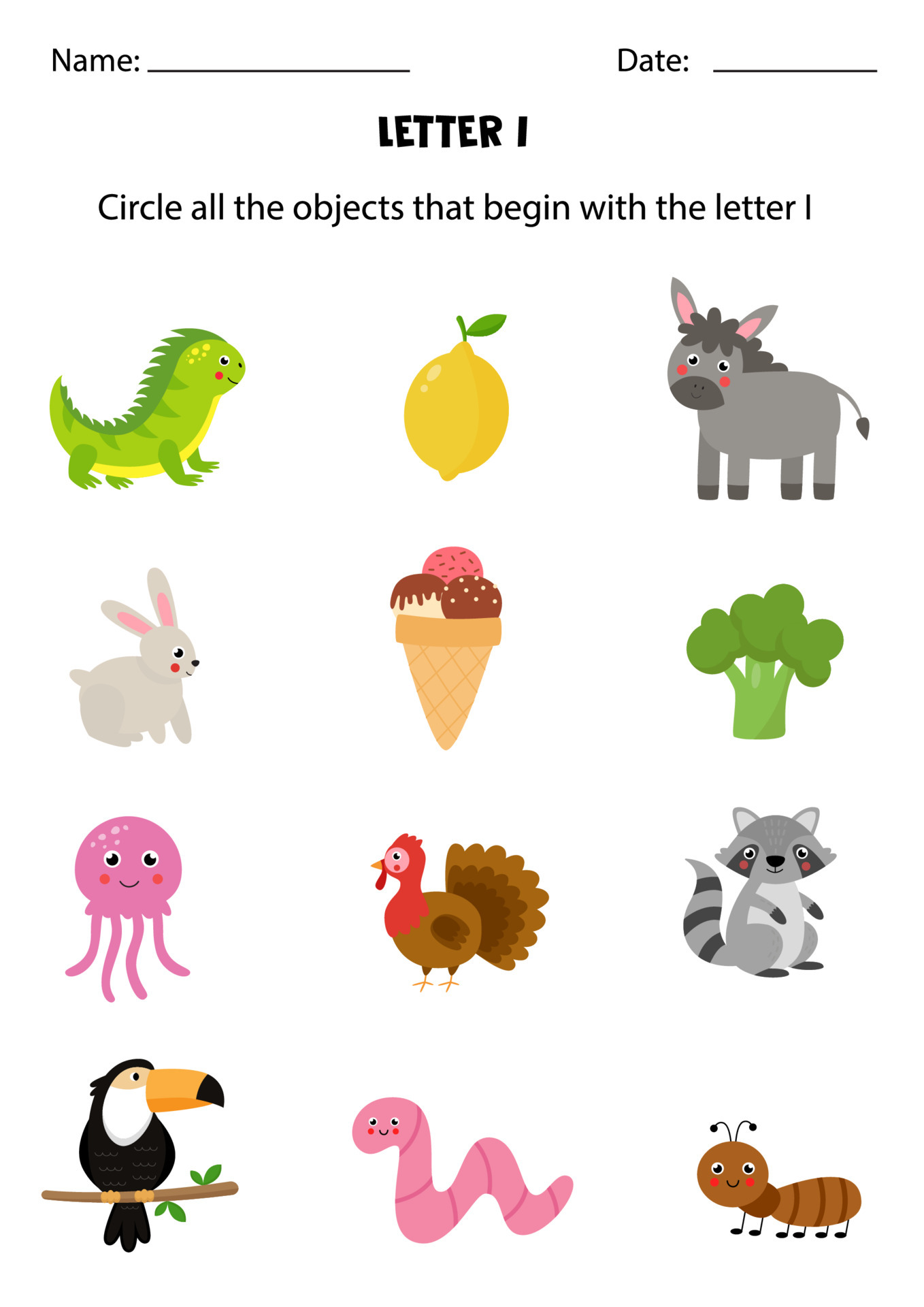 Letter recognition for kids. Circle all objects that start with H. 4862996  Vector Art at Vecteezy