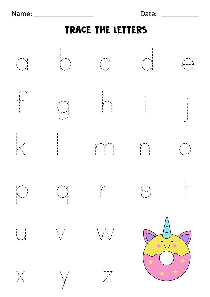 Learning alphabet. Tracing letters. Cute donut. vector