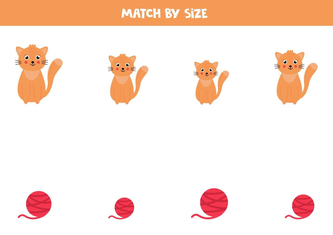 Matching game for preschool kids. Match cats and yarns by size. vector