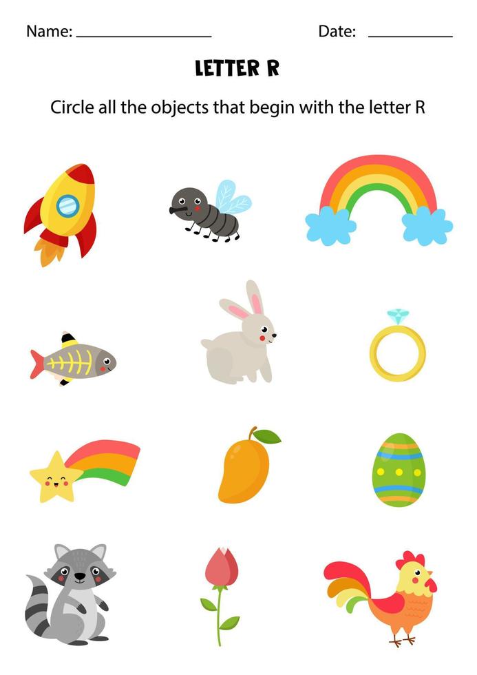 Letter recognition for kids. Circle all objects that start with R. 4863020 Vector Art at Vecteezy Letter recognition for kids. Circle all objects that start with R. 4863020 Vector Art at Vecteezy