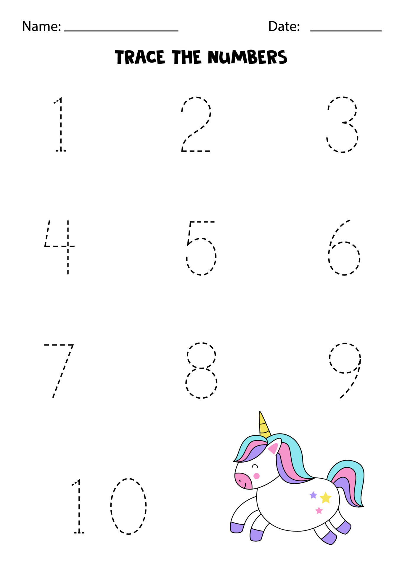 learning numbers tracing numbers cute cartoon unicorn 4863034 vector art at vecteezy