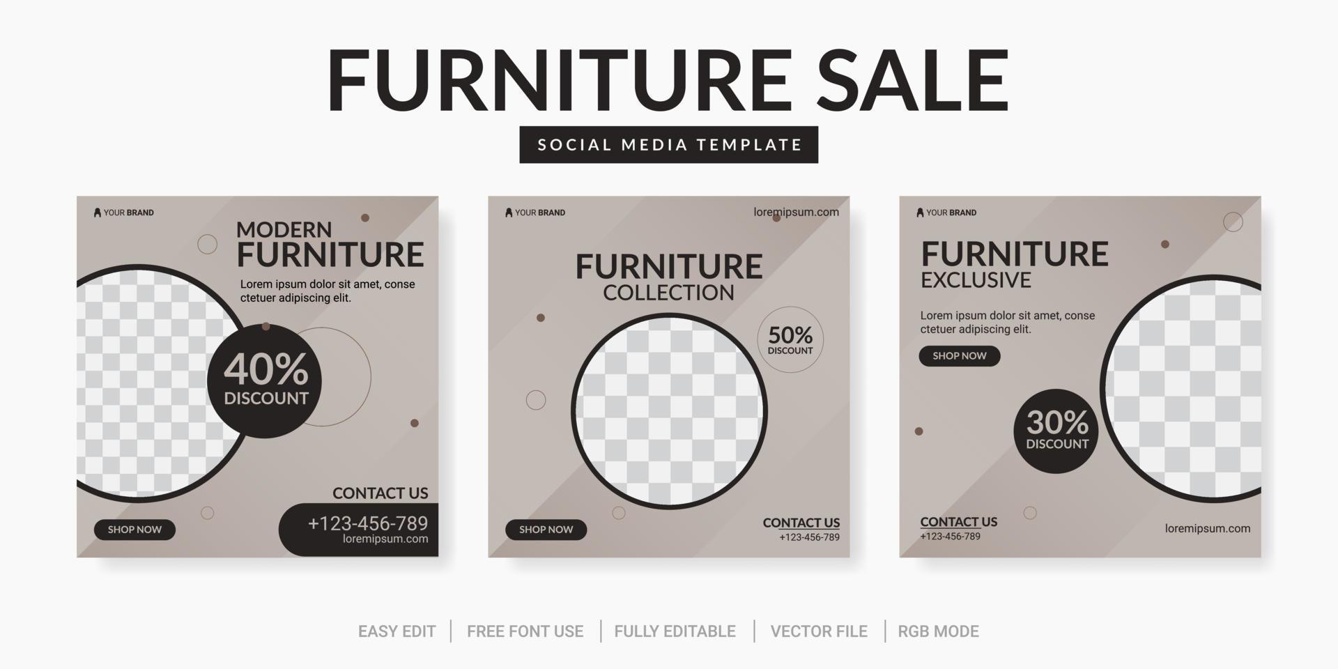 Set of furniture sale for social media post template or web banner promotion vector