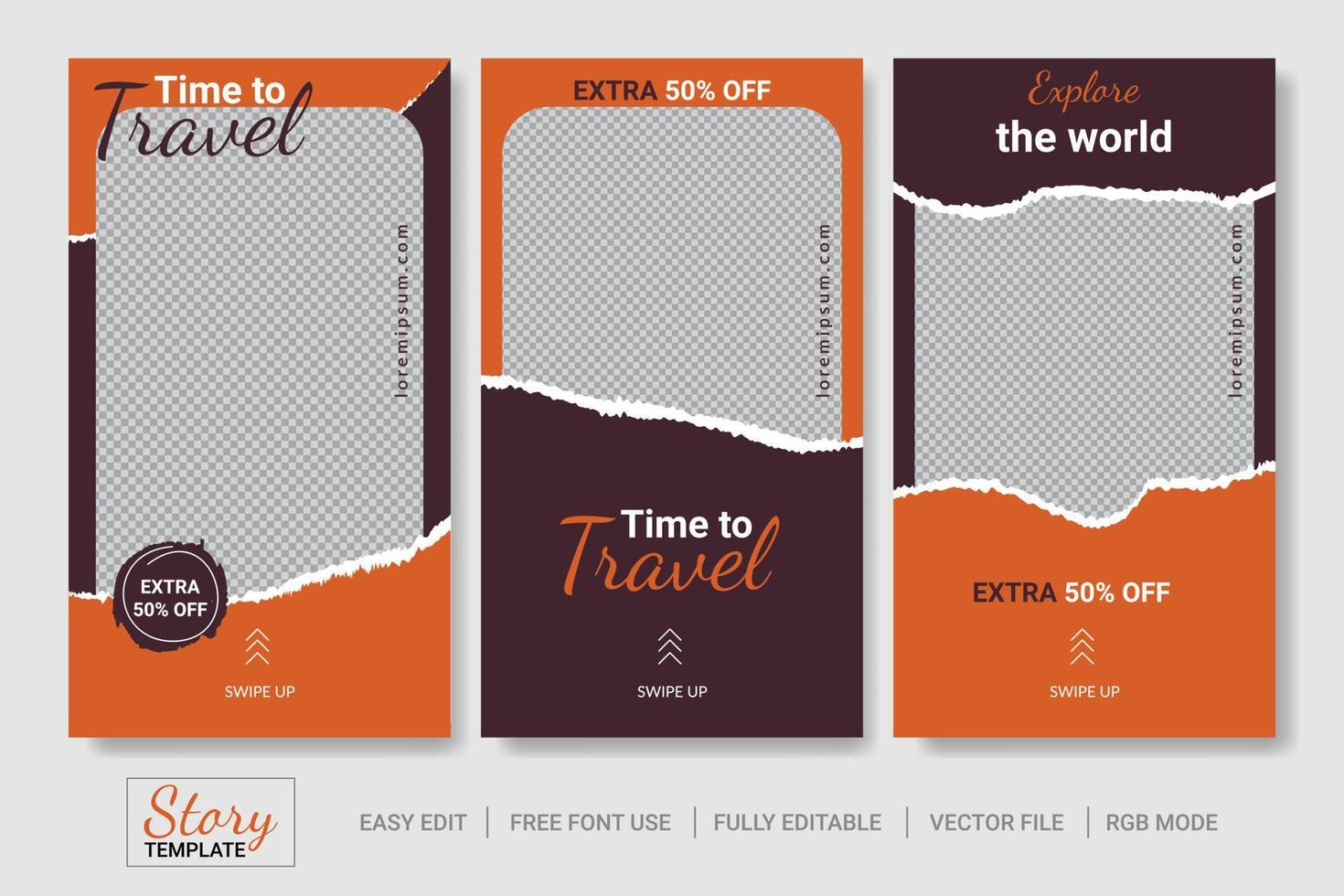 Set travel trip social media story template banner promotion. vector