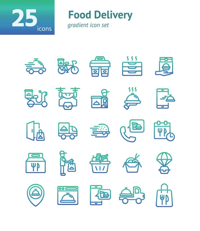 Food Delivery gradient icon set. vector