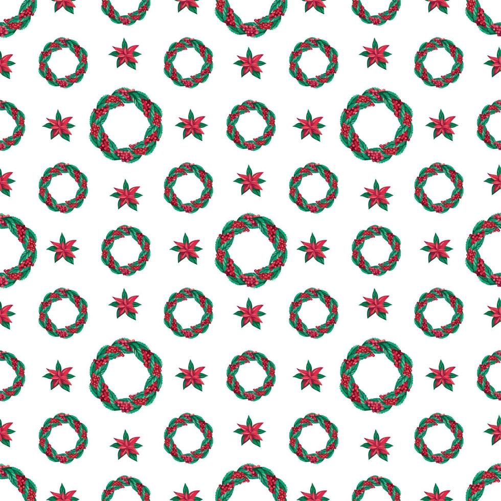 Christmas watercolor wreath seamless pattern. Hand-drawn illustration vector