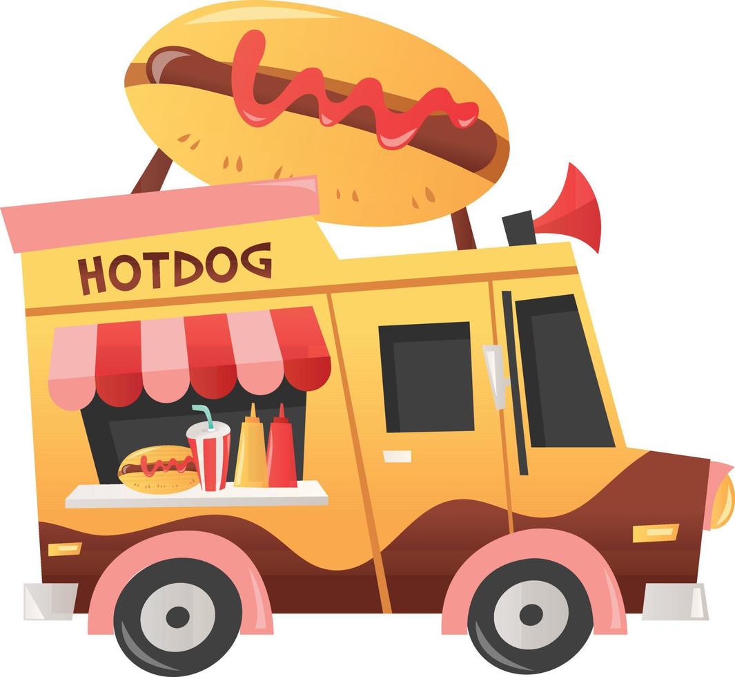 camión de comida de hotdog de dibujos animados vector