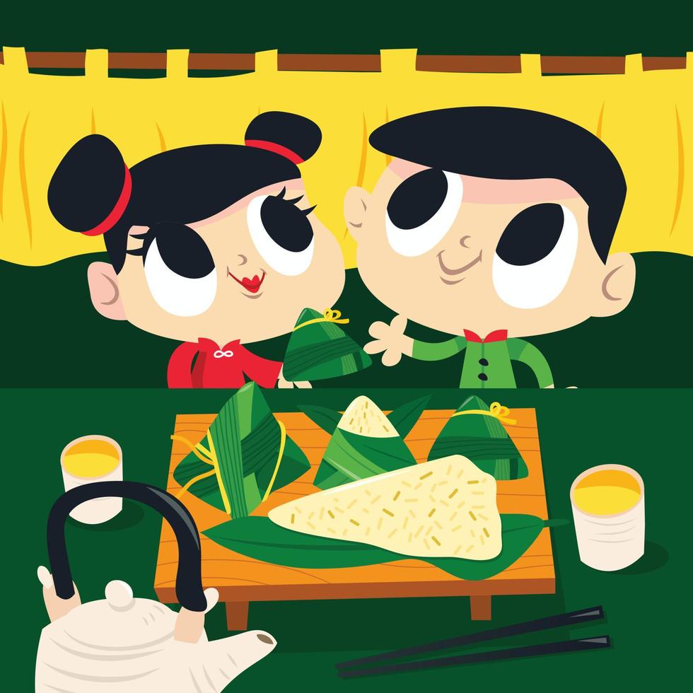 Cartoon Chinese Rice Dumpling Kids Tea Party vector