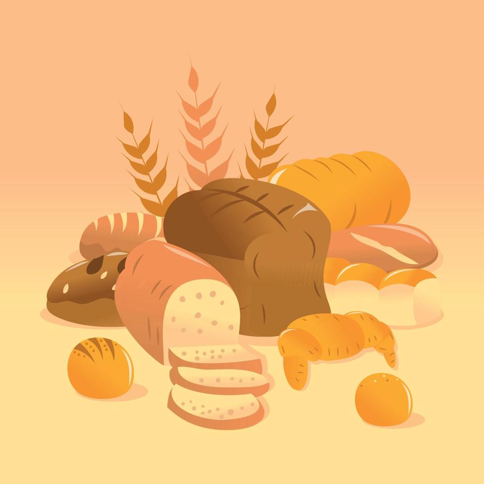 escena de pan de panadería de dibujos animados vector