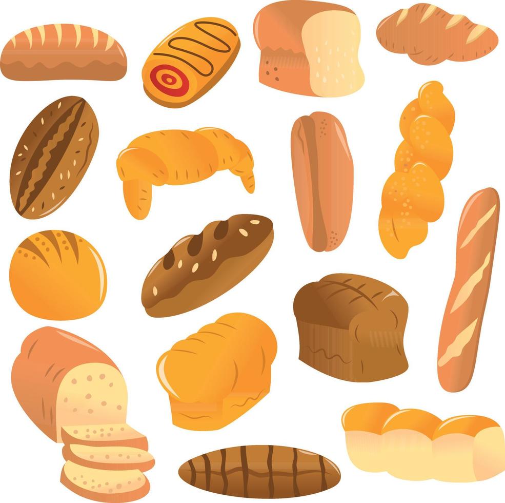 conjunto de pan de panadería de dibujos animados vector