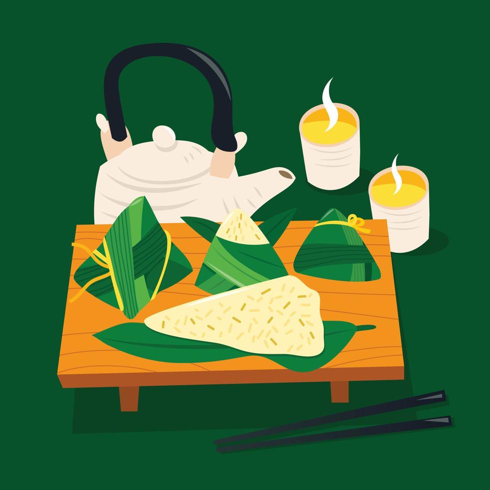 Chinese Rice Dumpling And Tea vector
