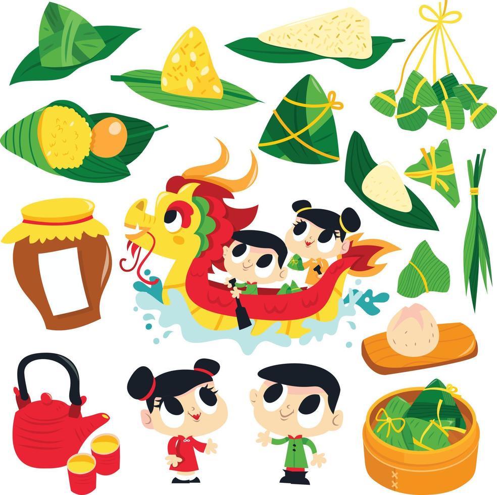 Chinese Dragon Boat Festival Set vector