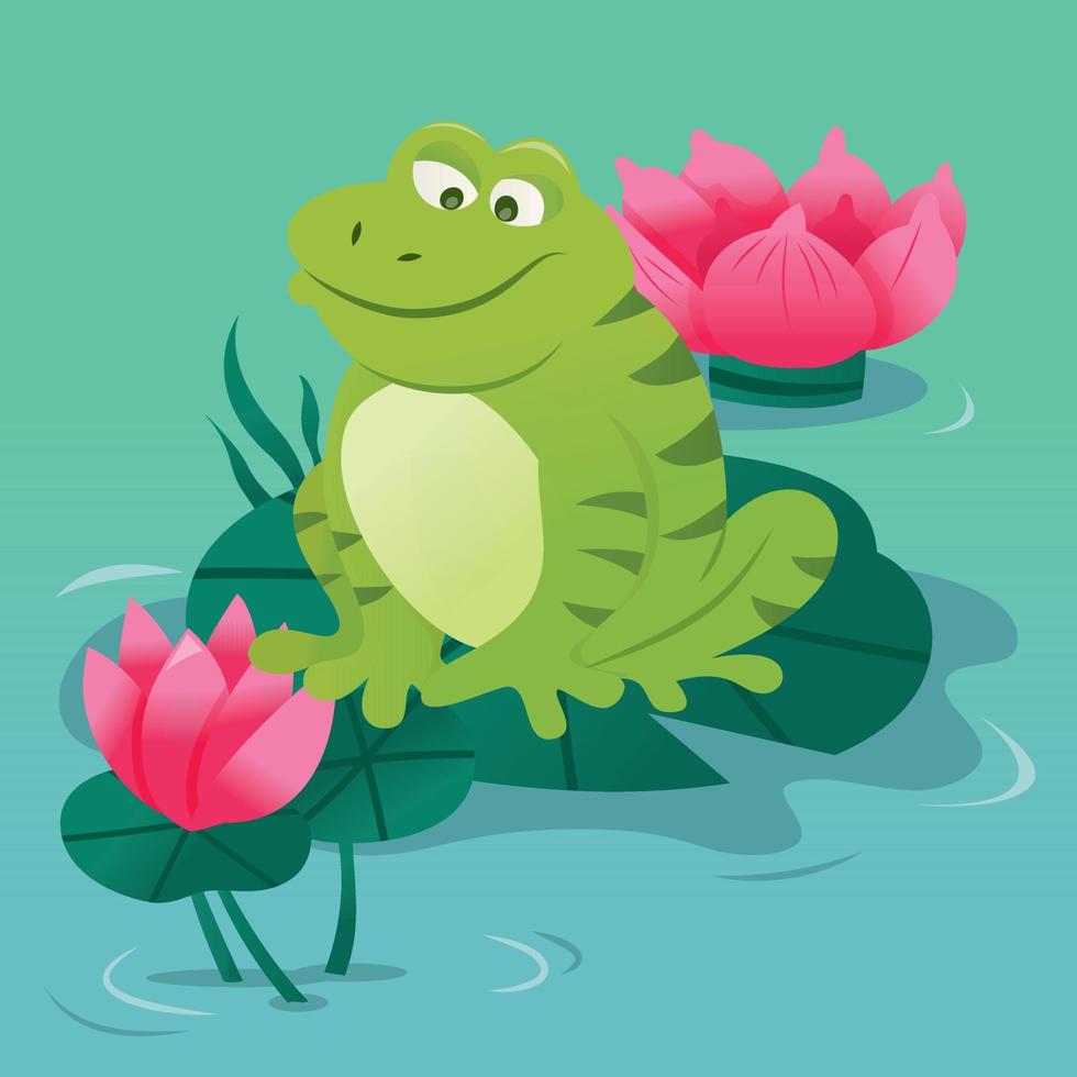 Cartoon Green Frog Pond vector