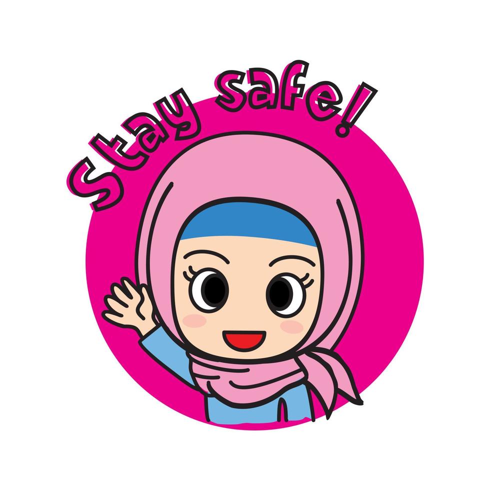 Stay Safe - Cute Hijab Girl Sticker vector