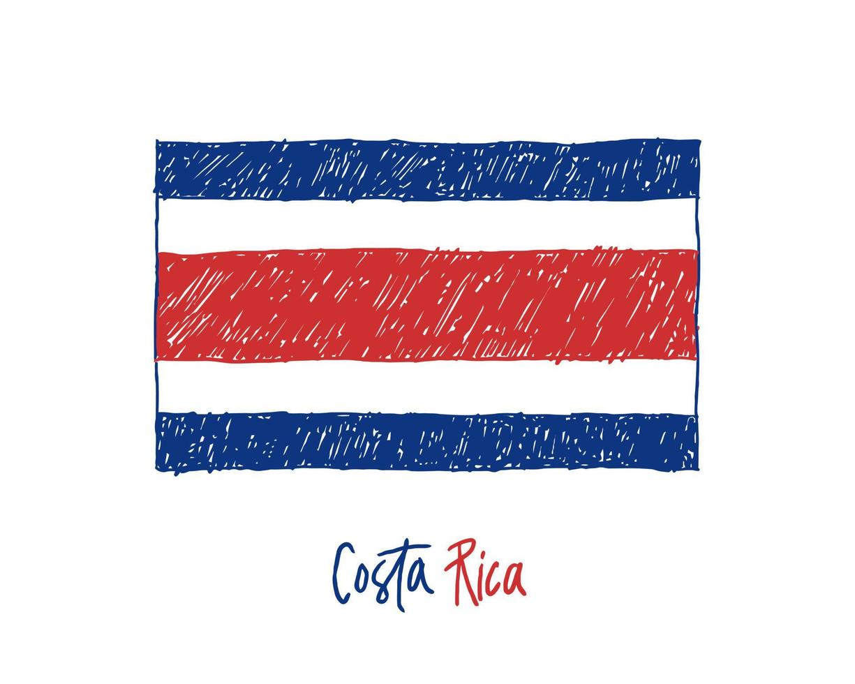 Costa Rica Flag Realistic Marker or Pencil Color Sketch vector