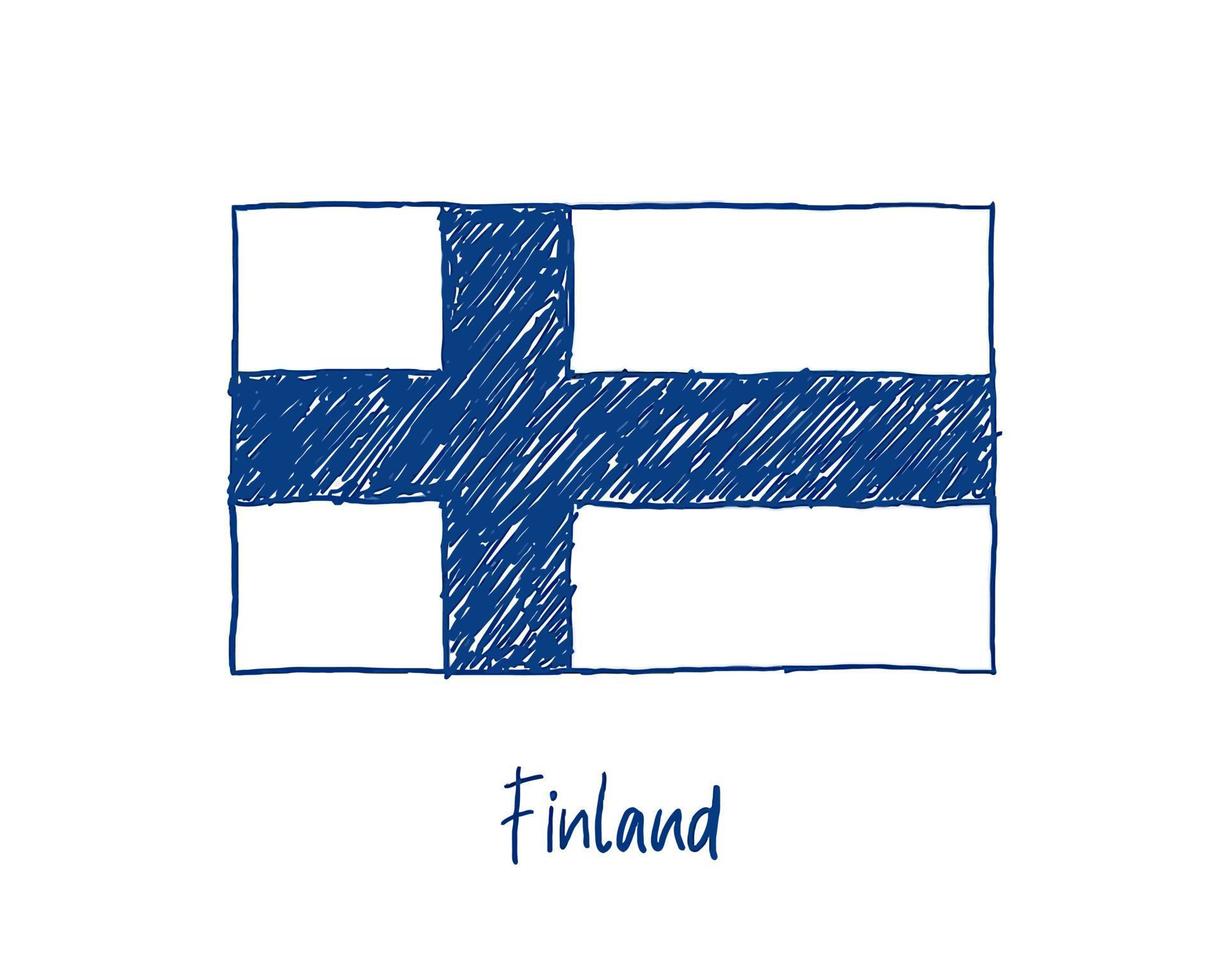 Finland Flag Marker or Pencil Sketch Illustration Vector