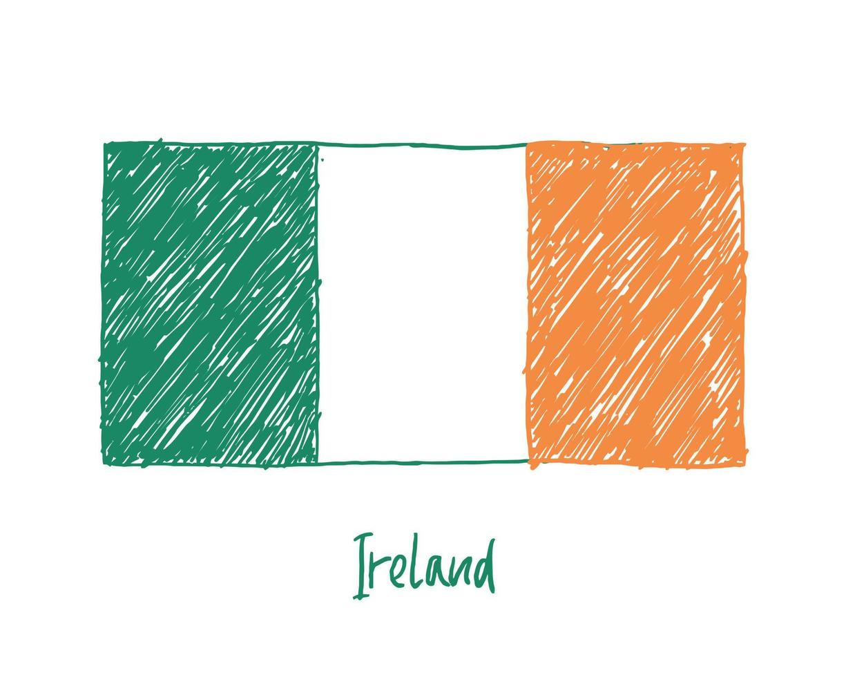 Marcador de bandera de Irlanda o vector de ilustración de dibujo a lápiz