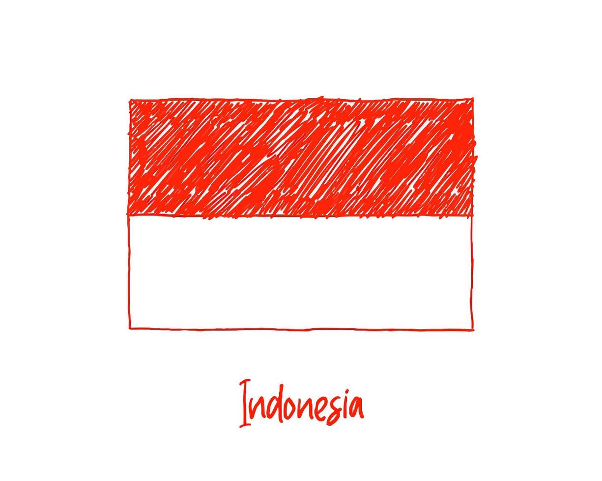 Marcador de bandera de Indonesia o vector de ilustración de dibujo a lápiz