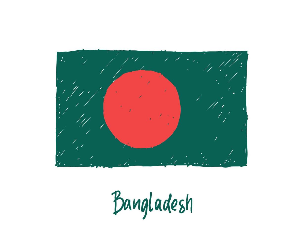 Bangladesh Flag Realistic Marker or Pencil Color Sketch vector