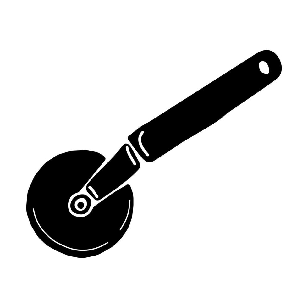 Pizza knife silhouette, round baking slicer, metal kitchen equipment