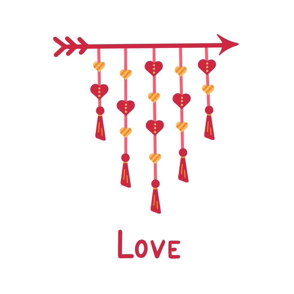 flecha con corazones, amor, dia de san valentin, flecha de cupido. Ilustración para impresión, fondos, envases, tarjetas de felicitación, carteles, pegatinas, diseño de temporada. aislado sobre fondo blanco. vector