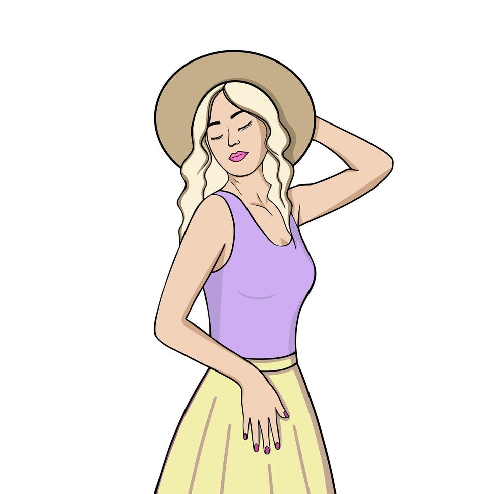 Beautiful girl in a hat. Illustration for printing, backgrounds, covers, packaging, greeting cards, posters, stickers, textile and seasonal design. Isolated on white background. vector