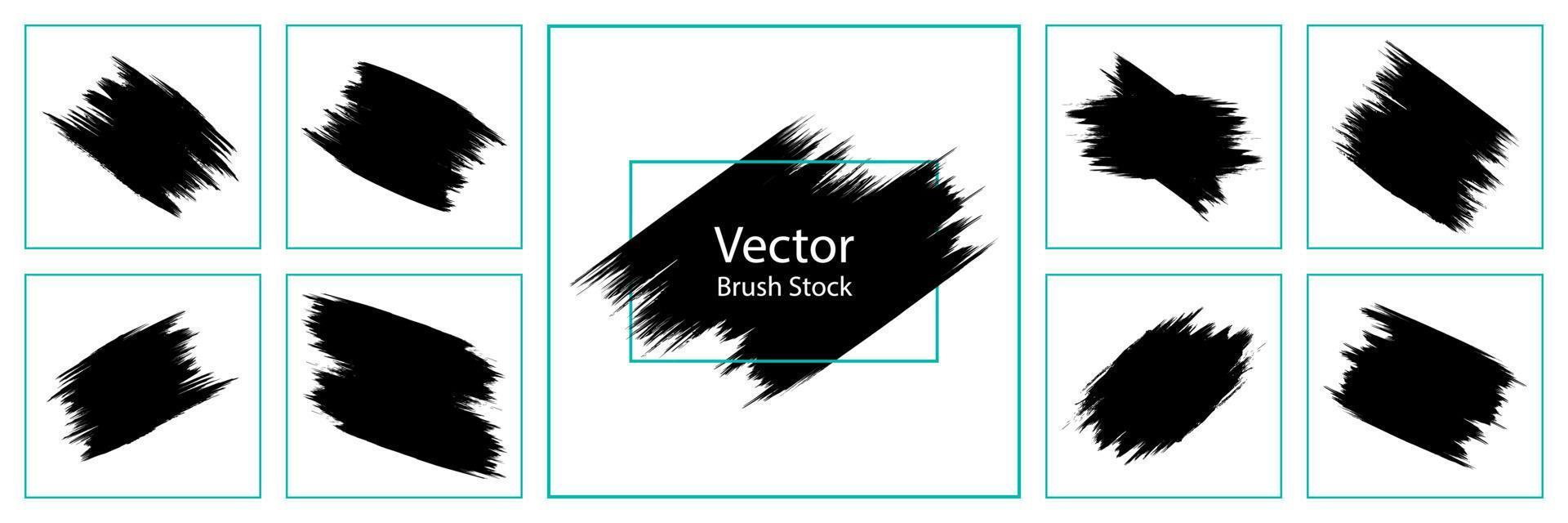 conjunto de trazos de pincel de vector conjunto negro. texturas de pintura a mano salpica elementos de diseño de pincel.