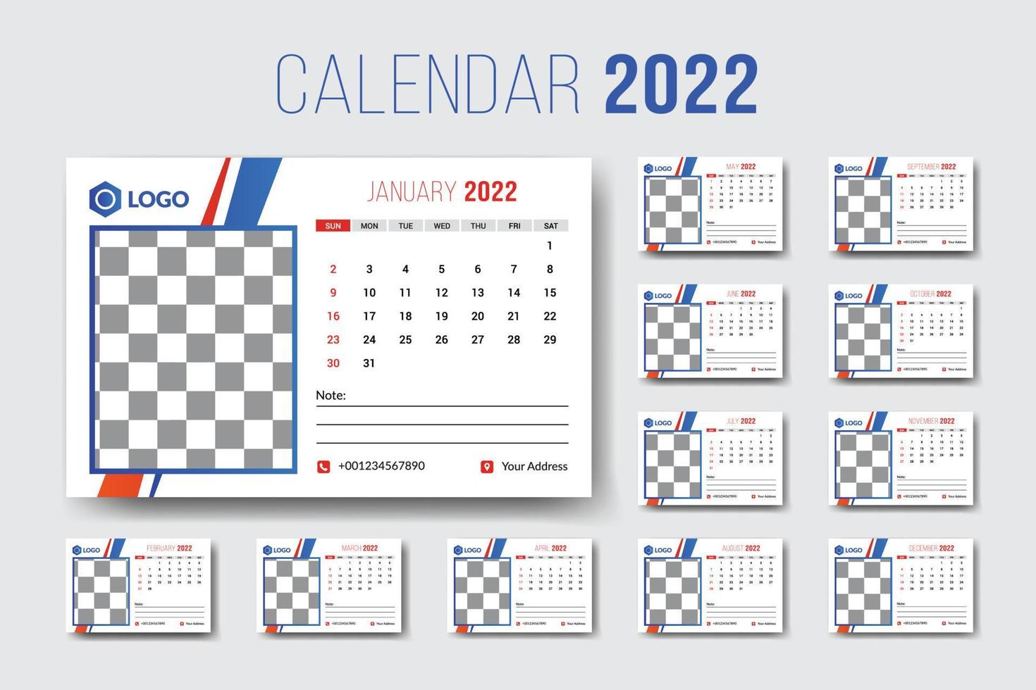 Desk Calendar 2022, New Year Desk Calendar Design vector