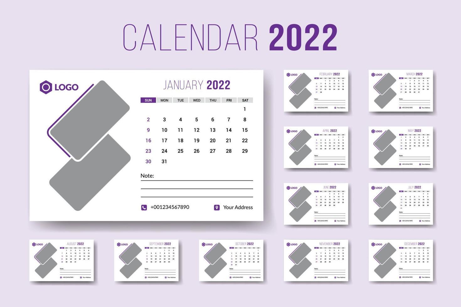 Calendar 2022, Desk Calendar Template Design Vector