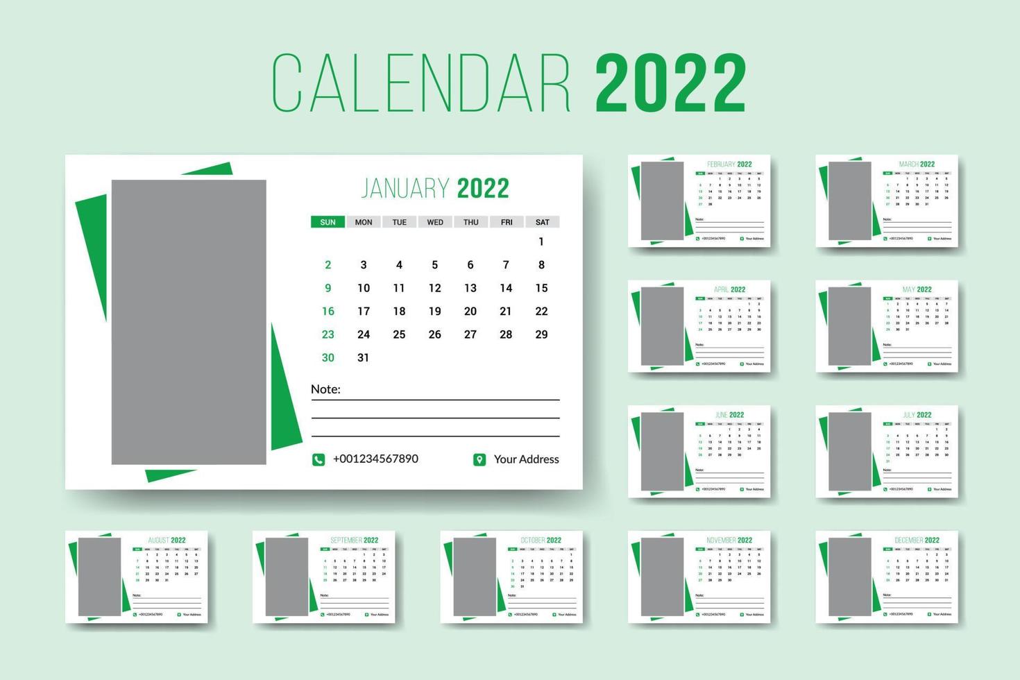 calendario 2022, vector de diseño de plantilla de calendario de escritorio de año nuevo