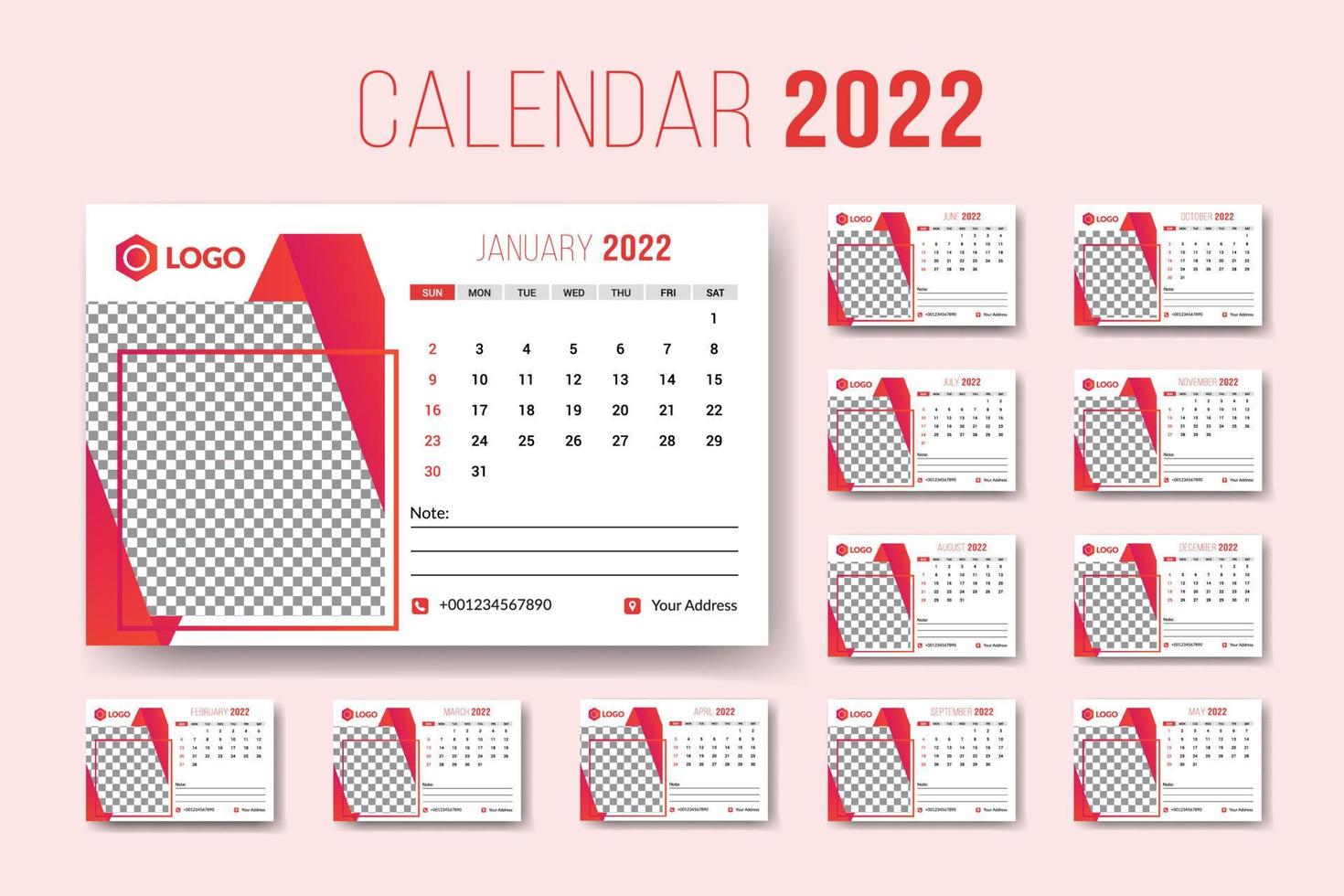 Calendar 2022, Desk Calendar Template Design Vector