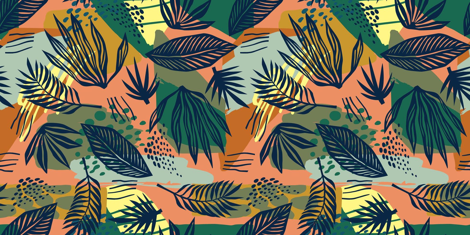 Abstract art seamless pattern with tropical leaves. Modern exotic design vector