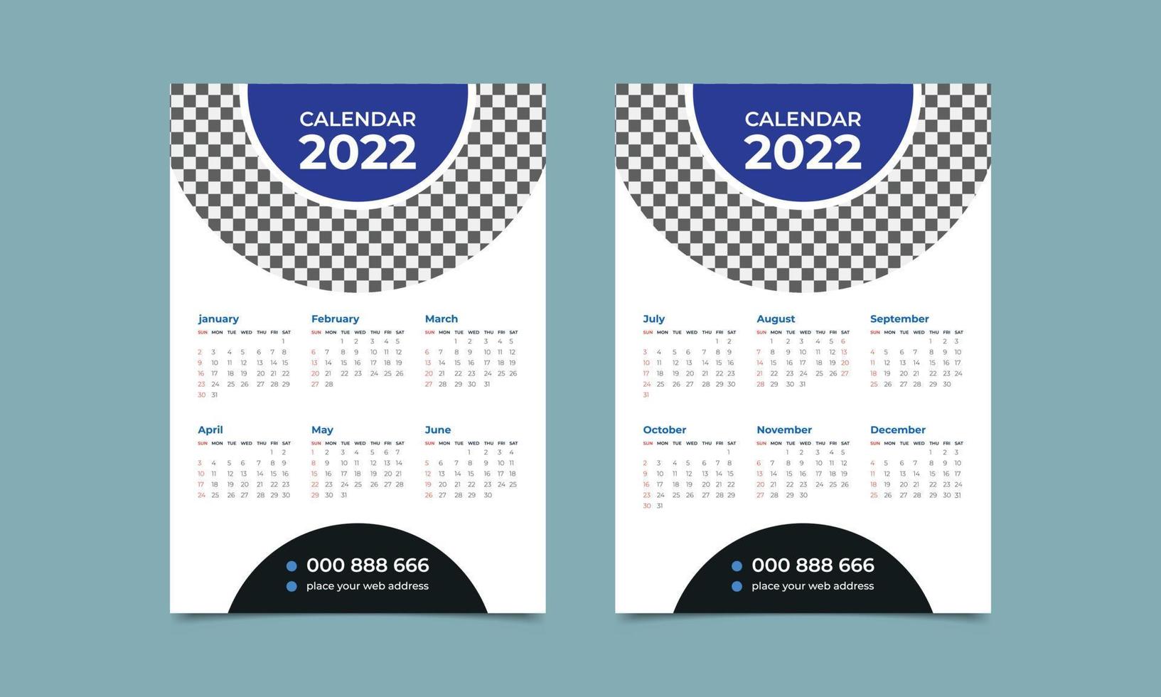 Plantilla de diseño de calendario de pared 2022. diseño de calendario creativo anual. ilustración vectorial. vector
