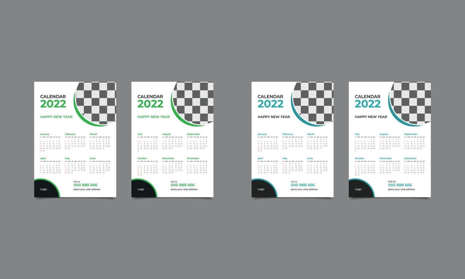 plantilla de calendario para el año 2022. Diseño de calendario 2022 corporativo y profesional. ilustración vectorial. vector