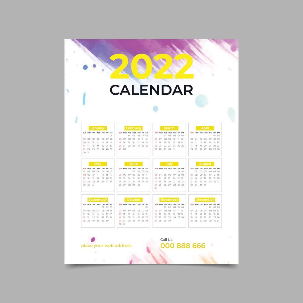New year calendar template design for 2022 year. Wall calendar planner template. Vector illustration.