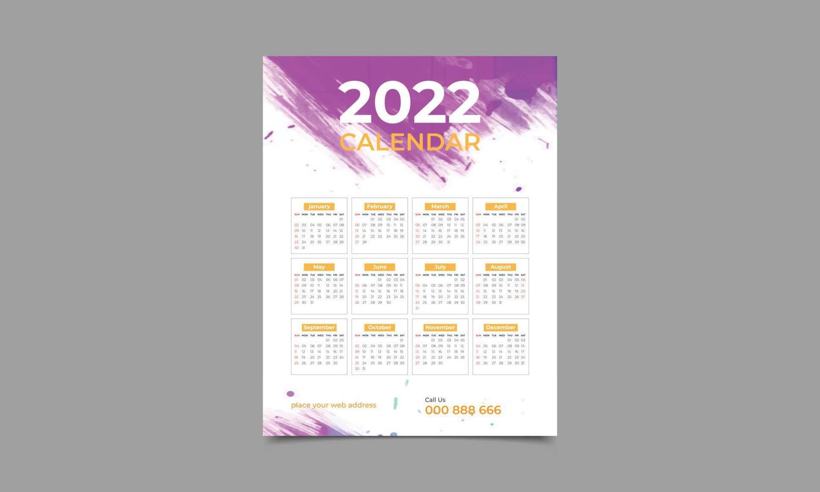 Wall Calendar Design 2022. New year wall calendar template design. vector illustration.