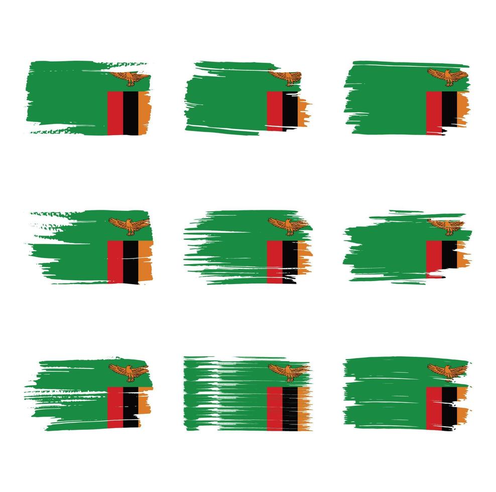 trazos de pincel de bandera de zambia pintados vector