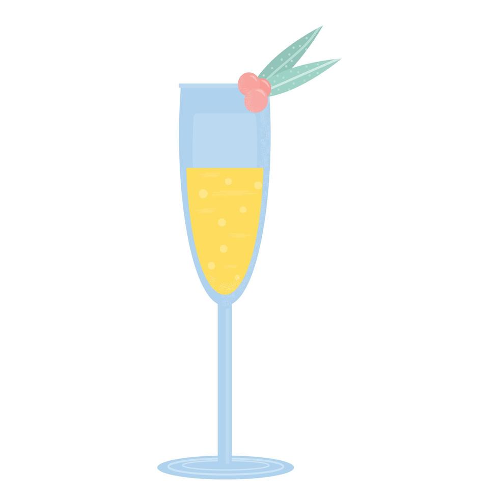 Glass with champagne and some berry. Party, pub, restoraunt or club element. alcohol coctail with vermouth. Vector flat illustration, isolated on a white.