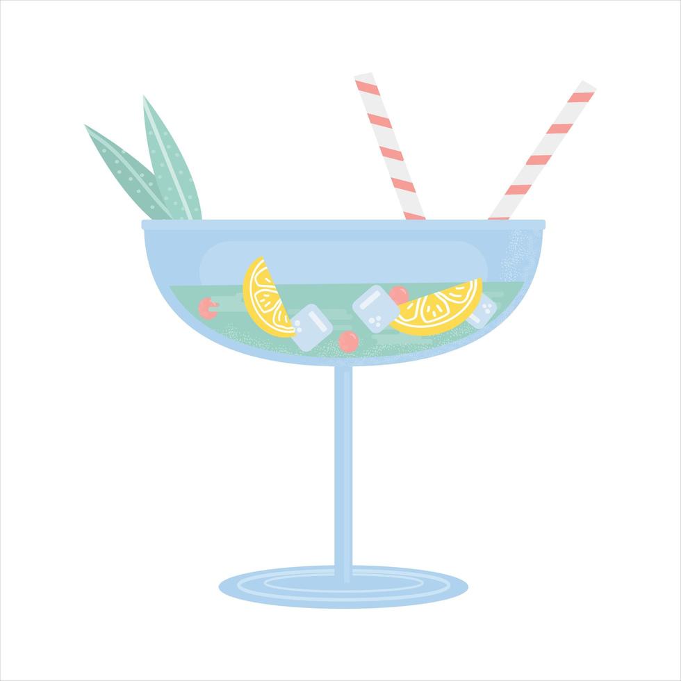 Cocktail with mint, ice and straw. Party, pub, restoraunt or club element. alcohol coctail with vermouth. Vector flat illustration, isolated on a white.