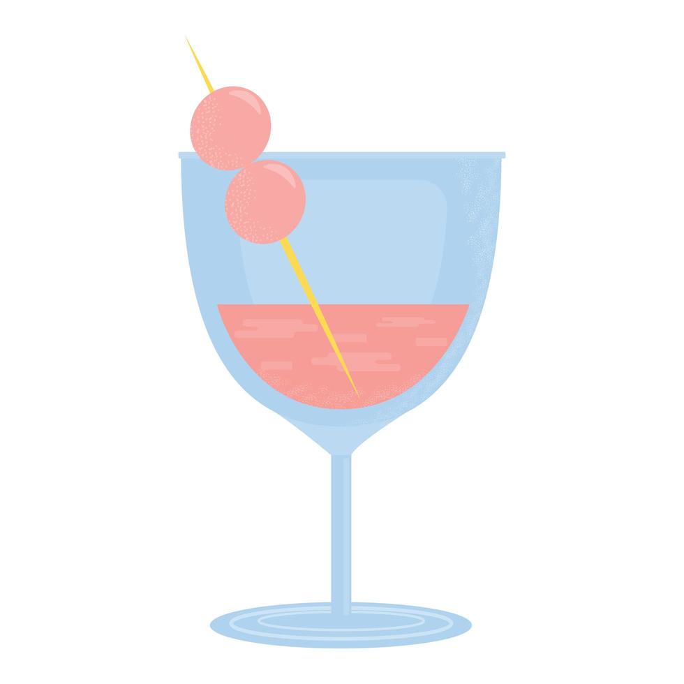 Glass with wine or cocktail and some berry. Party, pub, restoraunt or club element. alcohol coctail with vermouth. Vector flat illustration, isolated on a white.