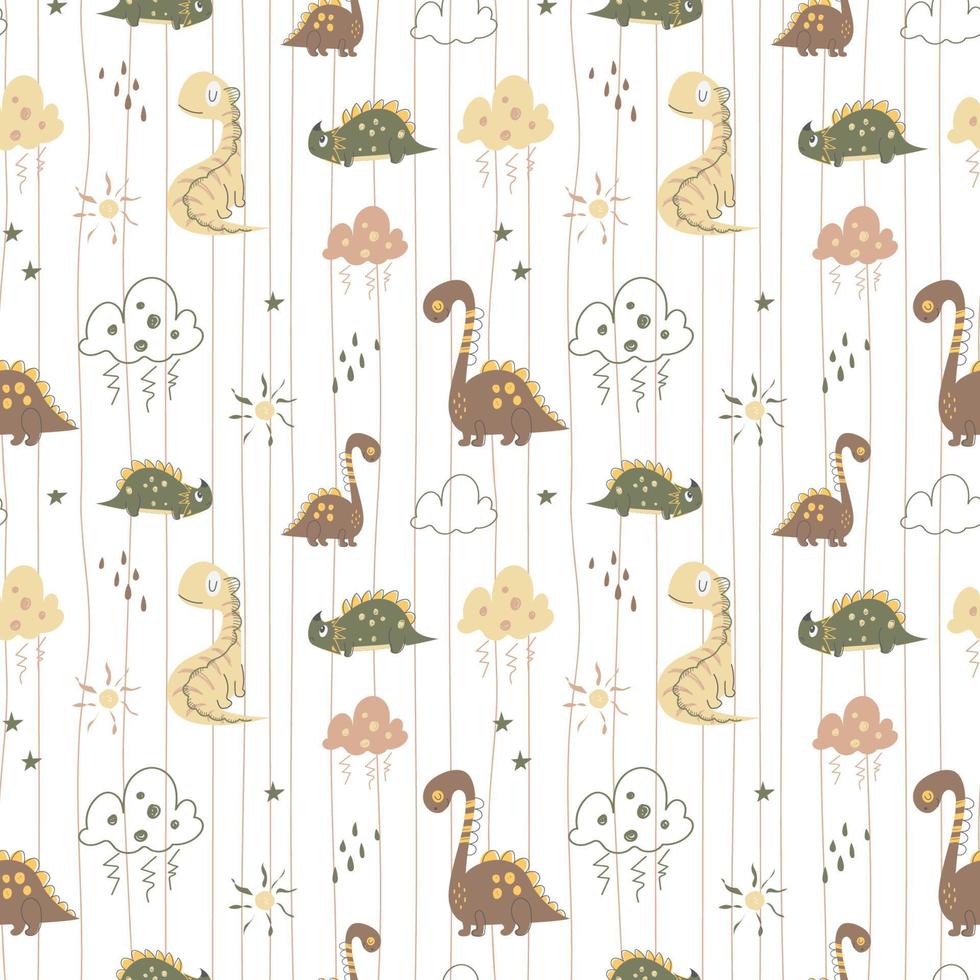 Funny Dinosaurs Seamless Pattern in Childish Cartoon Style vector