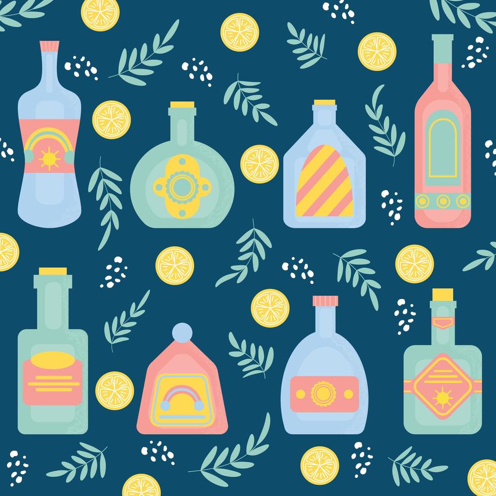 con diferentes botellas de alcohol u otras bebidas. elemento de fiesta, pub, restaurante o club. cóctel de alcohol con vermú. ilustración vectorial, aislado en un fondo blanco. vector