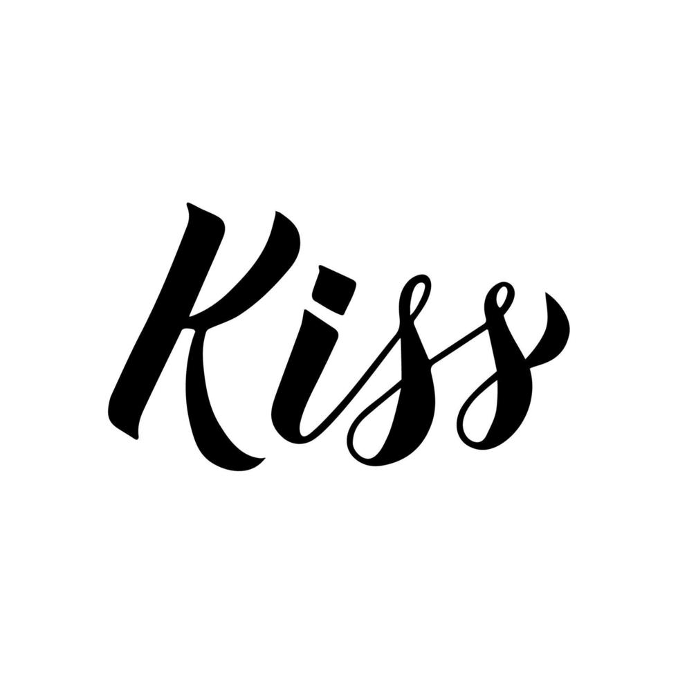 Kiss calligraphy hand lettering isolated on white. Easy to edit vector template for typography poster, banner, flyer, Valentines Day greeting card, t-shot, mug, party invitation, etc.
