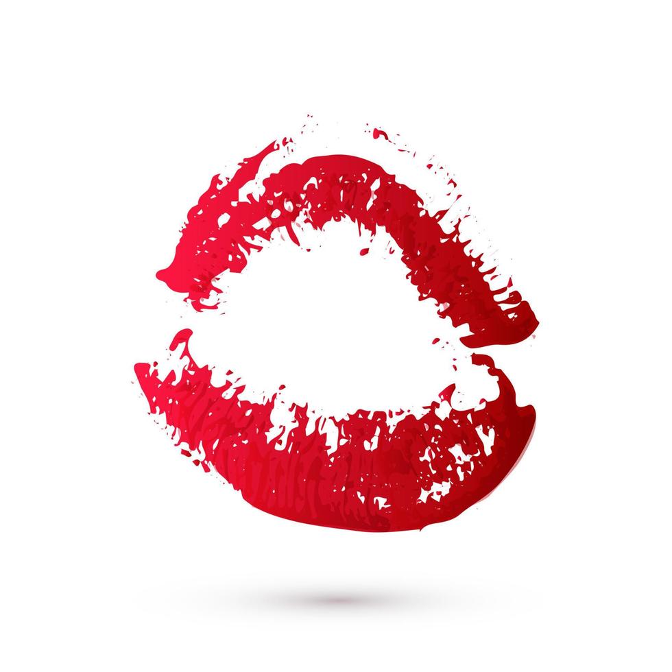 Red lipstick kiss on white background. Imprint of the lips. Valentines day theme print. Kiss mark vector illustration. Easy to edit template for greeting card, poster, banner, flyer, label, etc.