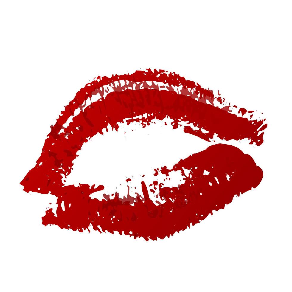 Red lipstick kiss on white background. Imprint of the lips. Kiss mark vector illustration. Valentines day theme print. Easy to edit template for greeting card, poster, banner, flyer, label, etc.