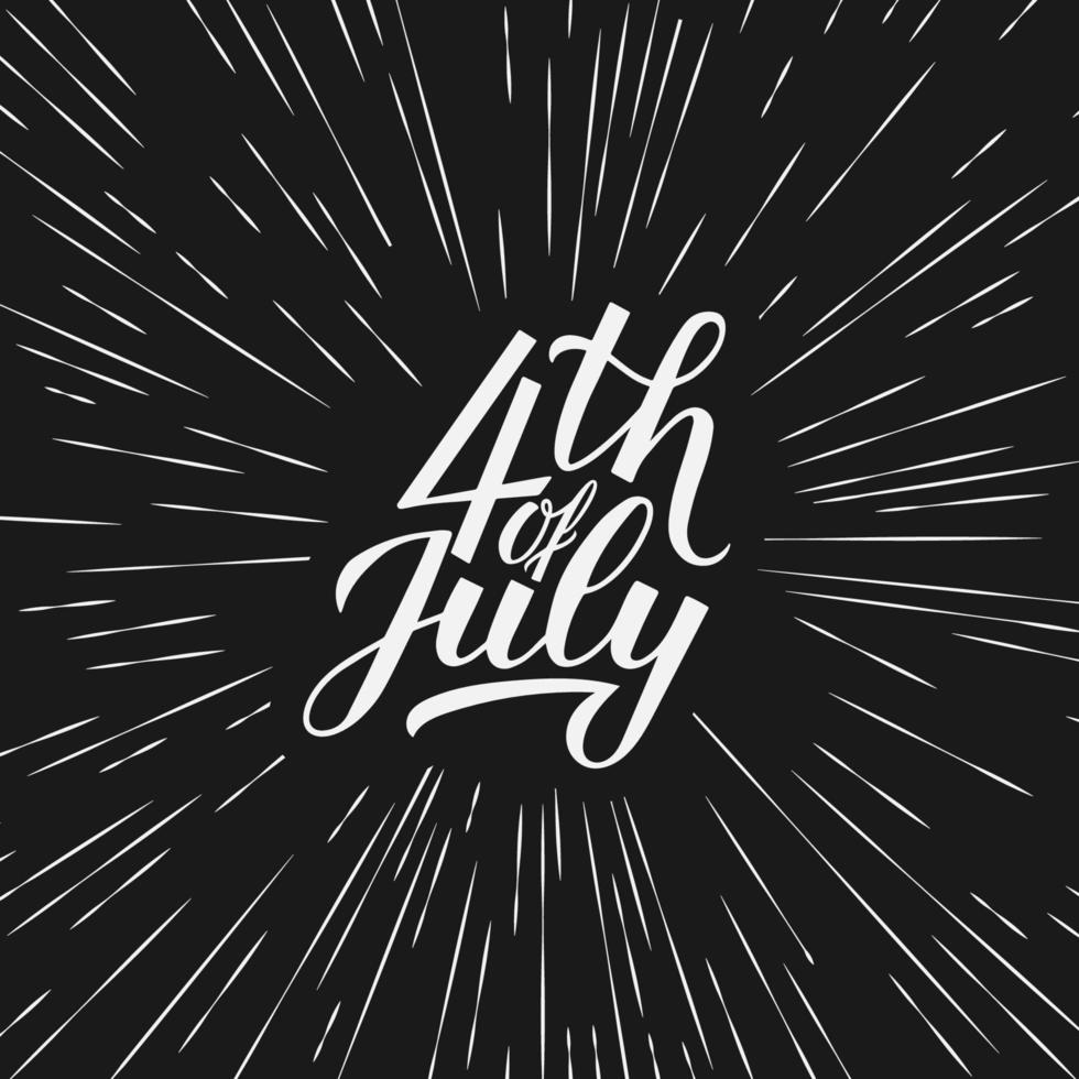 4th of July calligraphy hand lettering with fireworks. Independence Day retro celebration poster vector illustration. Easy to edit template for logo design, banner, greeting card, flyer, etc.